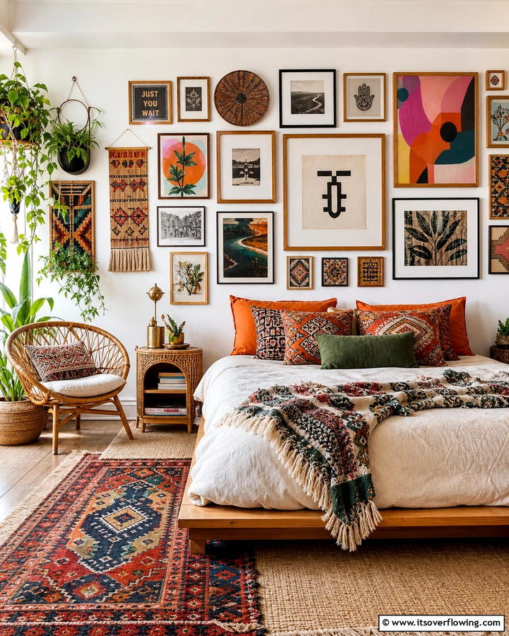 Colorful Gallery Walls - 25 Colorful Boho Bedroom Ideas for a Cozy Retreat