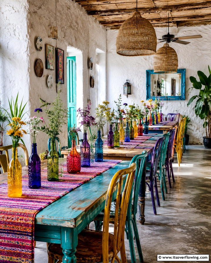 Colorful Glass Bottles - 30 Rehearsal Dinner Centerpiece Ideas for Memorable Nights