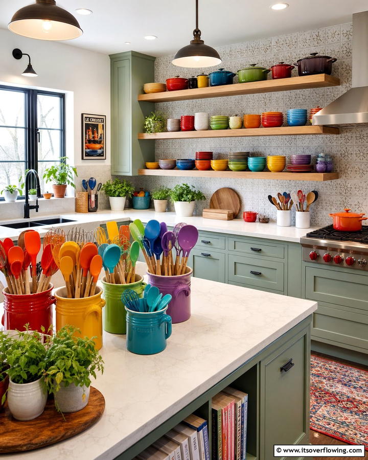Colorful Kitchen Utensils - 21 Colorful Kitchen Ideas to Energize Your Cooking Space