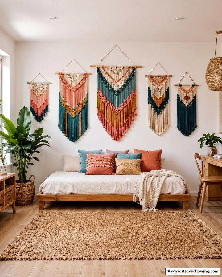 Colorful Macrame Wall Hangings - 30 Vibrant Boho Teen Bedroom Ideas for Creative Self-Expression