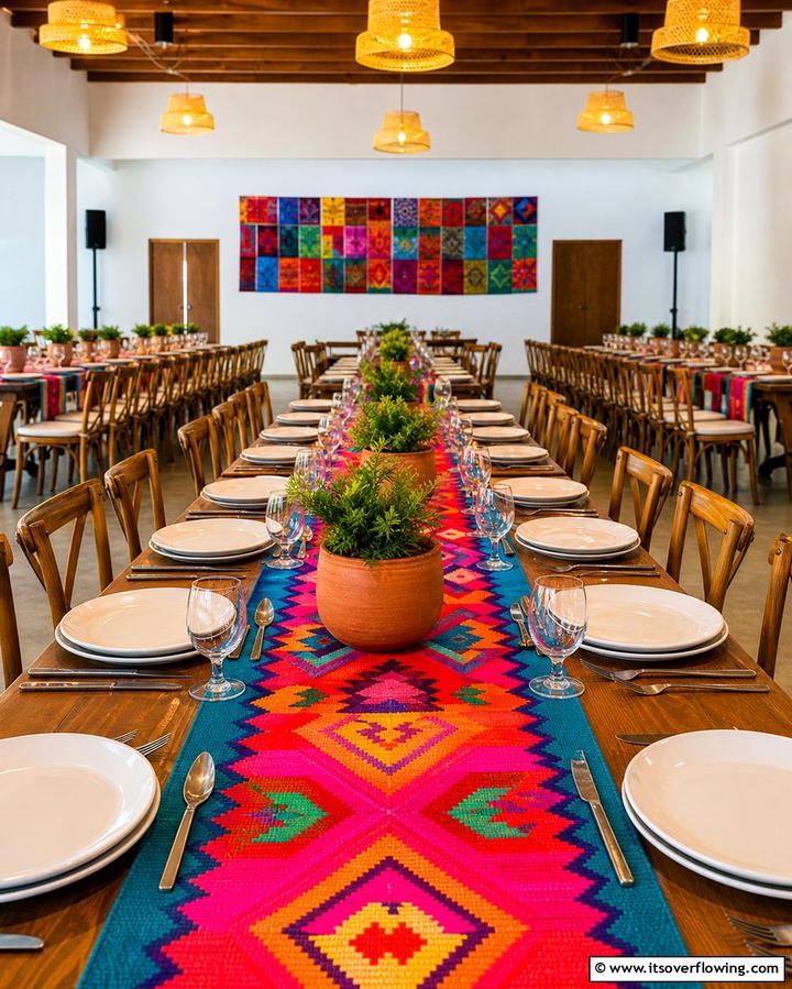 Colorful Mexican Table Runners - 25 Mexican Wedding Ideas for a Colorful and Festive Celebration