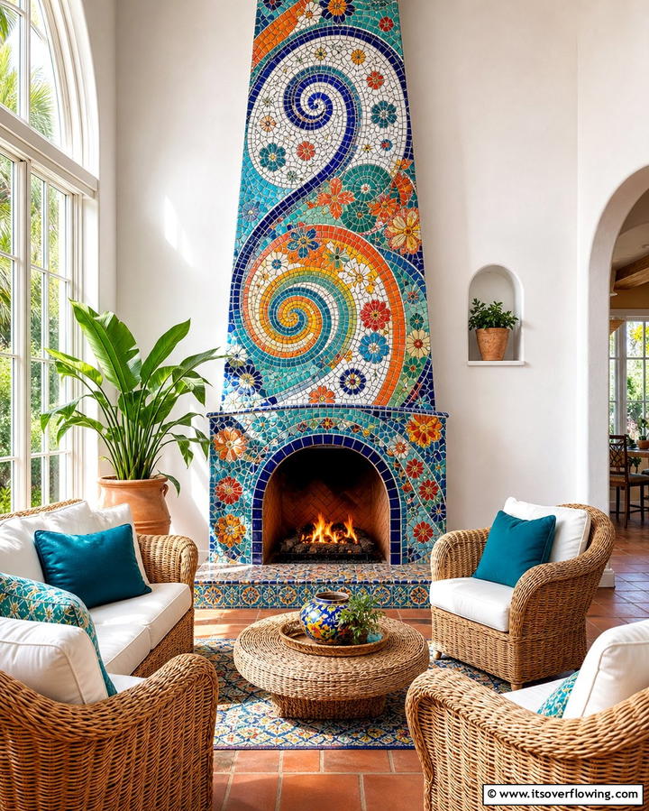 Colorful Mosaic Designs - 25 Spanish Style Fireplace Ideas for Cozy Living Spaces