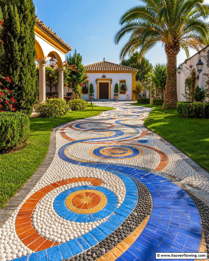 Colorful Mosaic Pathways - 25 Spanish Courtyard Ideas for a Mediterranean Oasis
