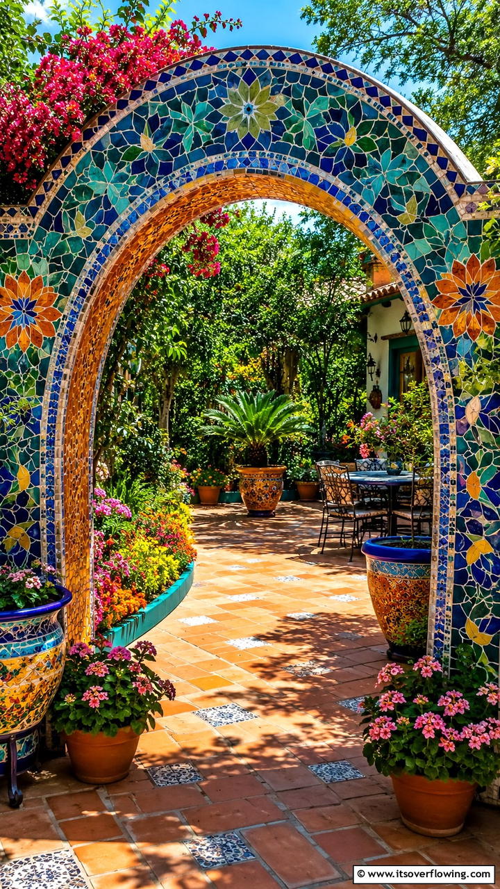 Colorful Mosaic Tile Arch - 30 Garden Arch Ideas for Enchanting Outdoor Spaces