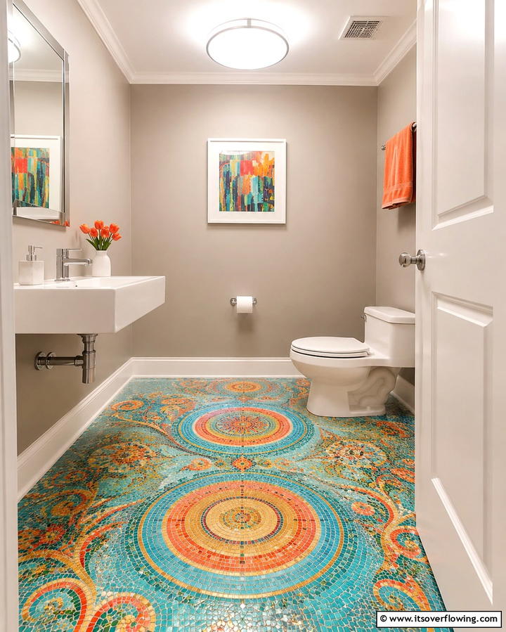 Colorful Mosaic Tiles for Vibrancy - 30 Powder Room Floor Tile Ideas for Elegant Small Spaces