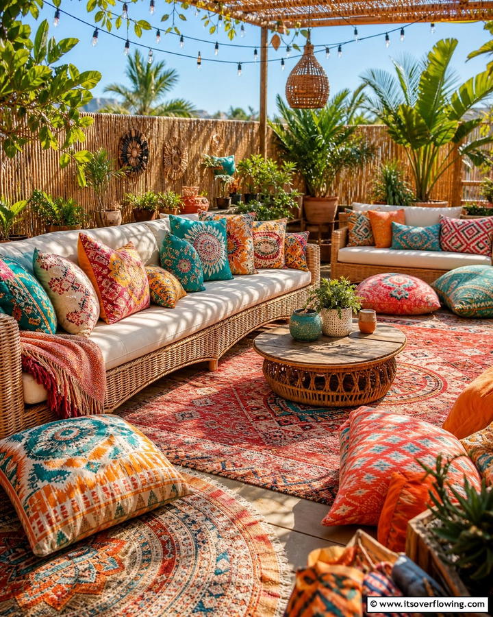 Colorful Outdoor Pillows - 25 Cozy Boho Patio Ideas for Relaxing Outdoor Spaces