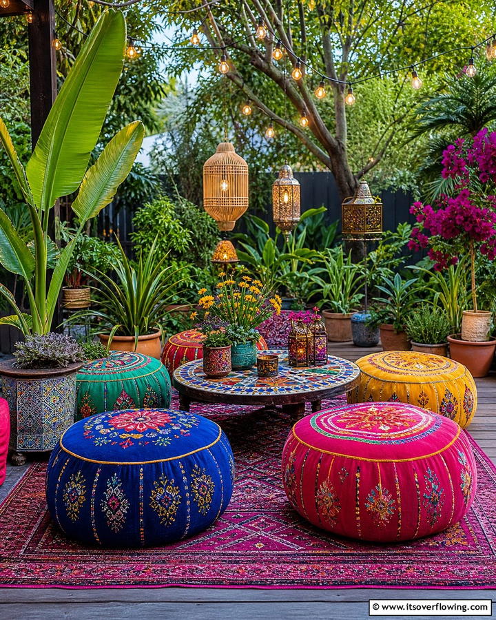 Colorful Outdoor Poufs - 25 Enchanting Boho Garden Ideas for Outdoor Bliss