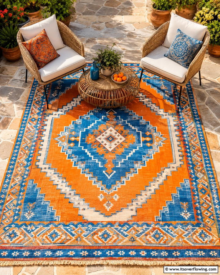 Colorful Outdoor Rugs - 25 Mediterranean Patio Ideas for Outdoor Living Spaces
