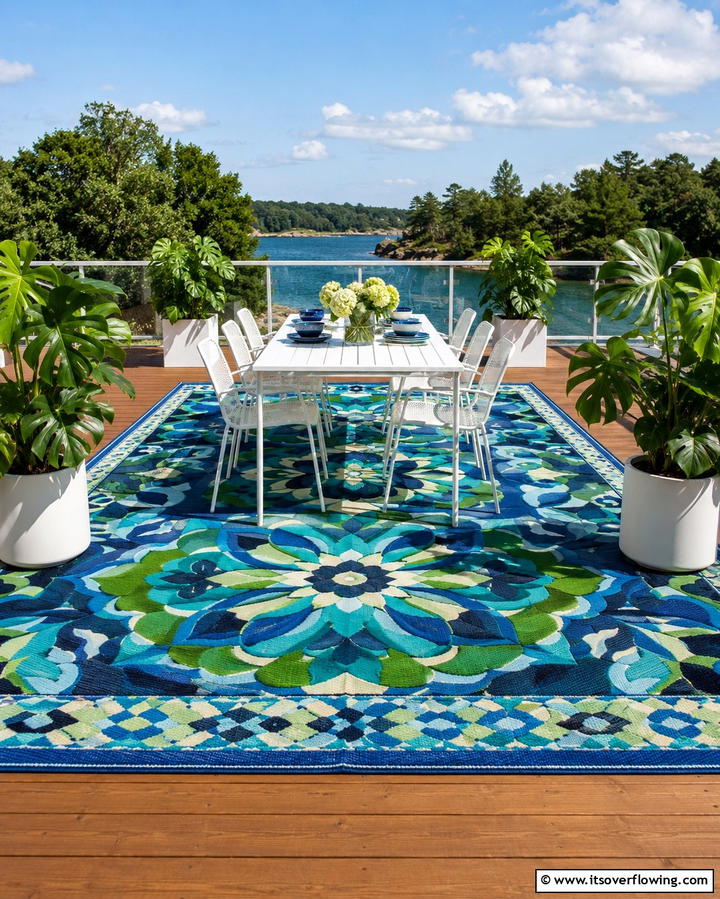 Colorful Outdoor Rugs - 25 Tropical Patio Ideas for a Relaxing Outdoor Oasis