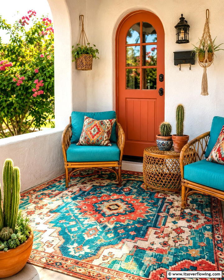 Colorful Outdoor Rugs - 30 Small Front Porch Ideas to Boost Curb Appeal