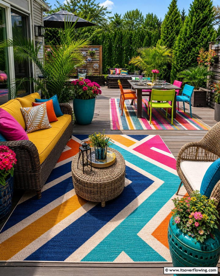 Colorful Outdoor Rugs - 21 Cheap Backyard Makeover Ideas on a Budget