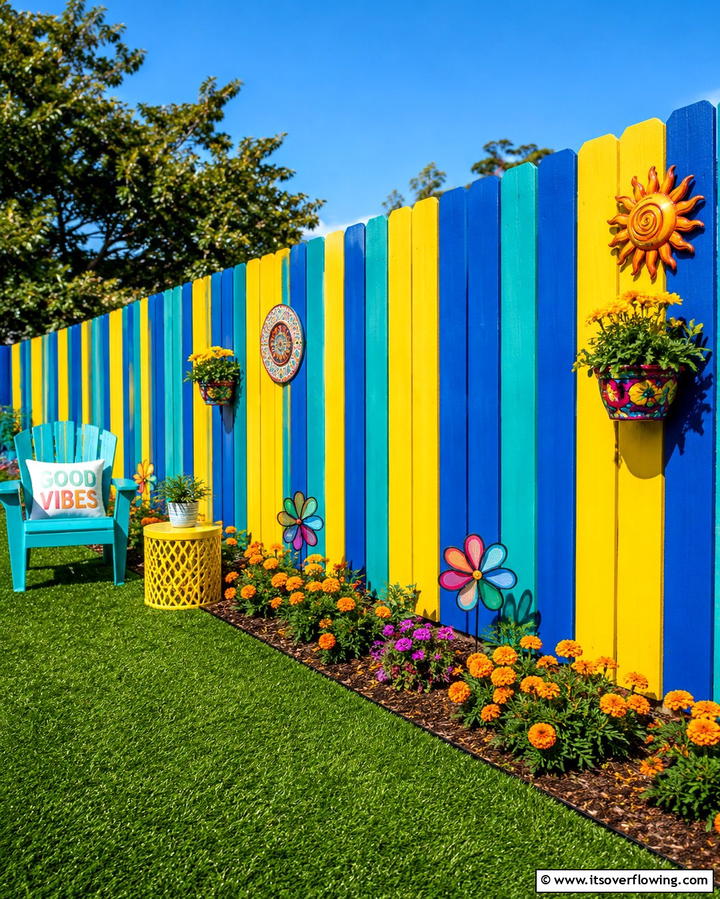 Colorful Painted Fence - 30 Decorative Fence Ideas to Enhance Your Yard’s Aesthetic