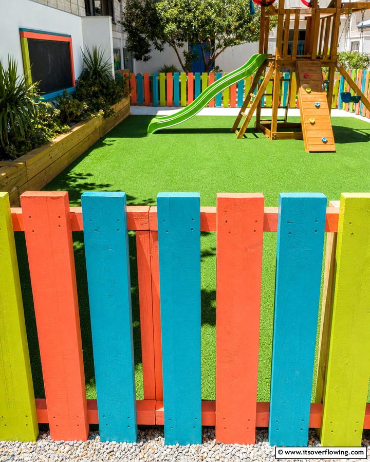 Colorful Painted Pallet Fence - 25 Pallet Fence Ideas for Eco-Friendly Landscaping