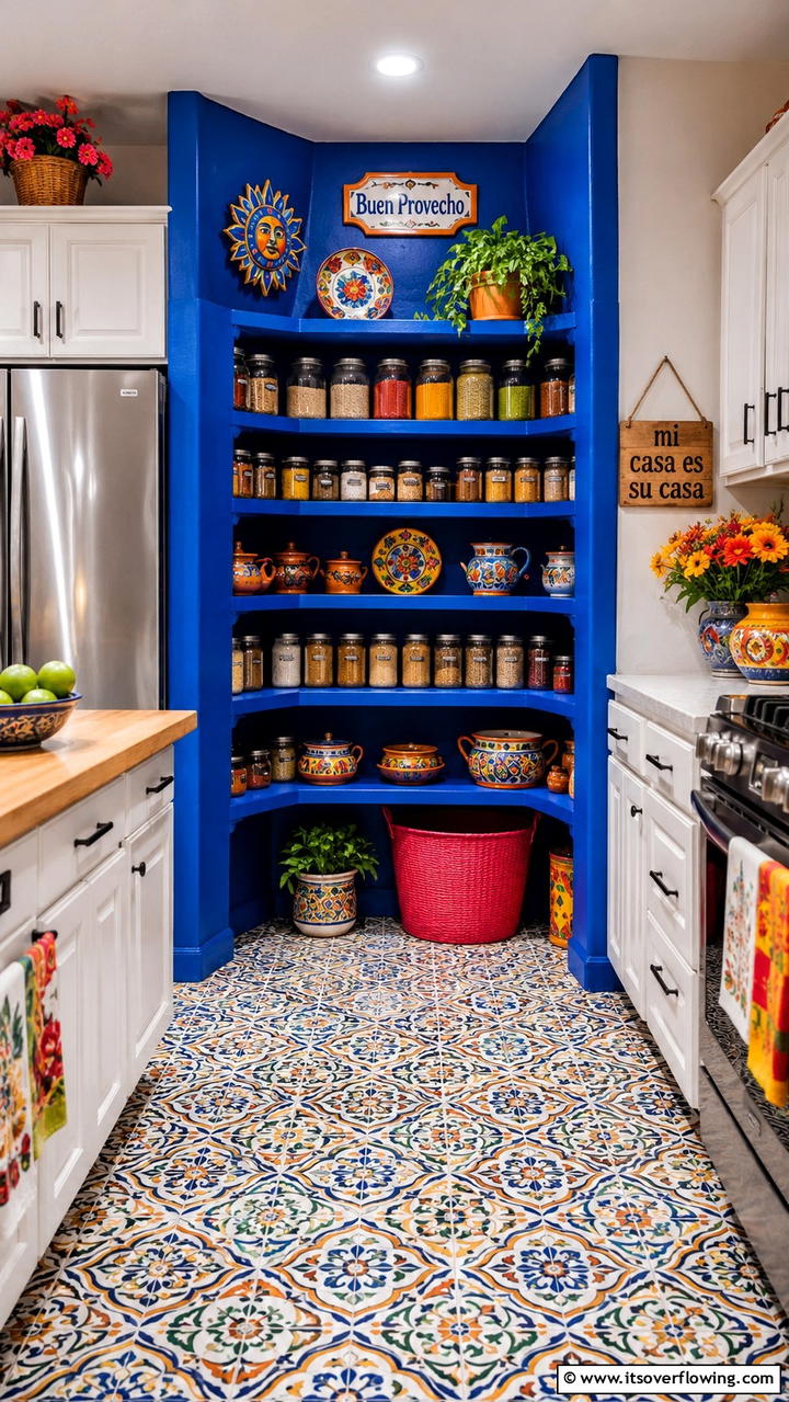 Colorful Painted Pantry Nook - 30 Corner Pantry Ideas to Maximize Kitchen Storage