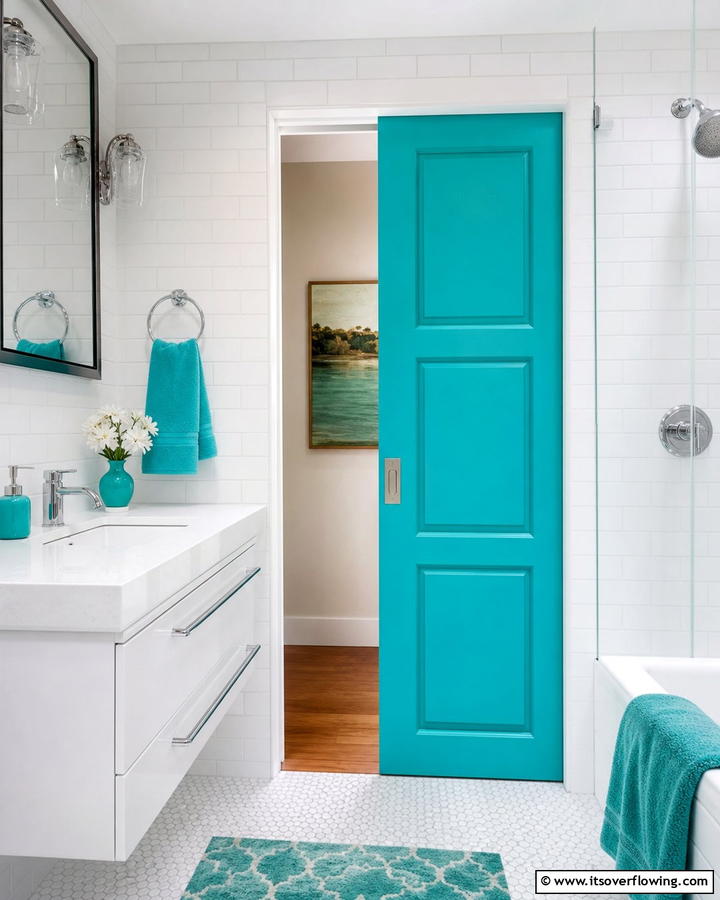 Colorful Painted Pocket Door for a Bold Statement - 20 Bathroom Pocket Door Ideas for Modern Homes