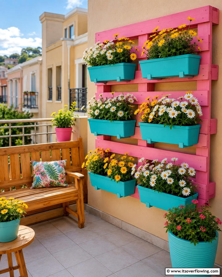 Colorful Pallet Flower Wall - 25 Vertical Pallet Garden Ideas for Urban Spaces