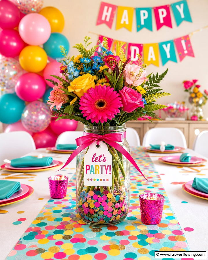 Colorful Party Centerpiece - 30 Charming Mason Jar Centerpiece Ideas for Every Season