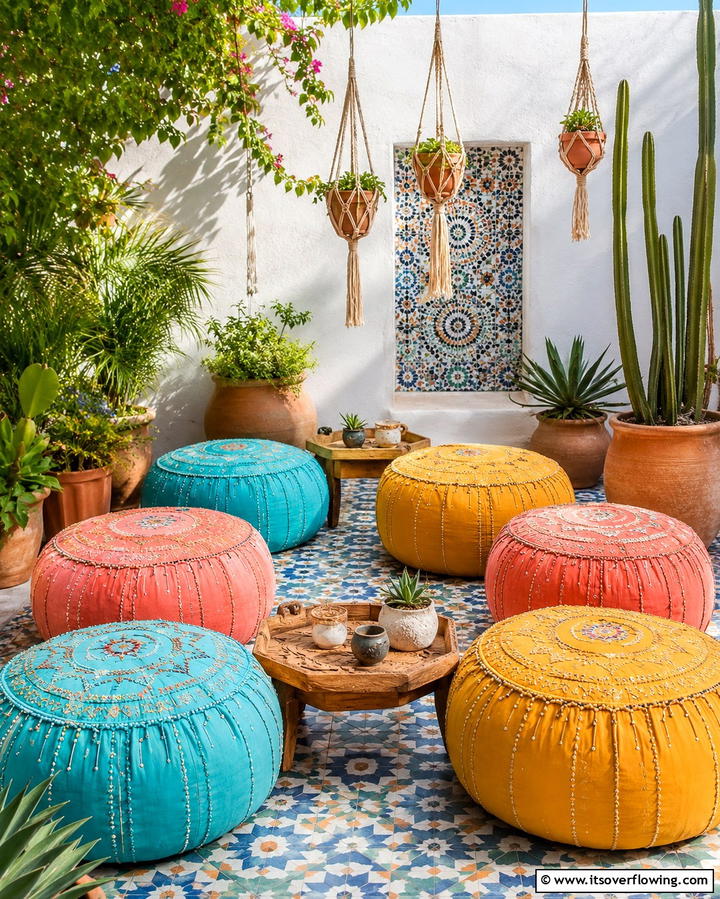 Colorful Patio Poufs - 30 Patio Furniture Ideas to Elevate Your Outdoor Space