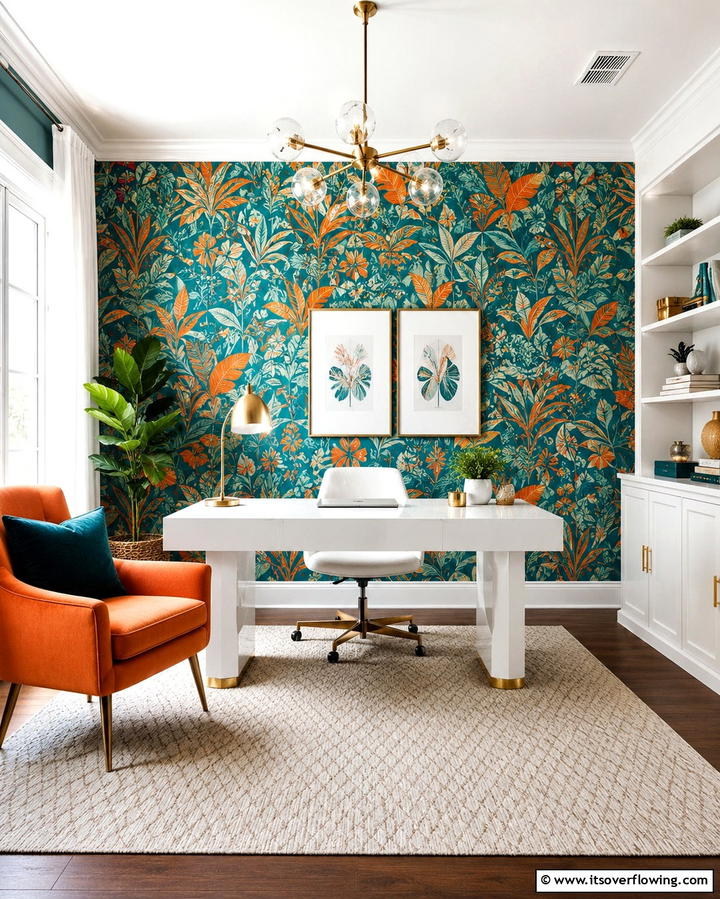Colorful Patterned Accent Wall Office - 30 Bohemian Home Office Ideas for Eclectic Workspace Vibes