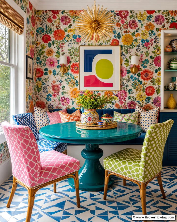 Colorful Patterned Breakfast Nook - 21 Cozy Breakfast Nook Ideas for Charming Kitchen Corners