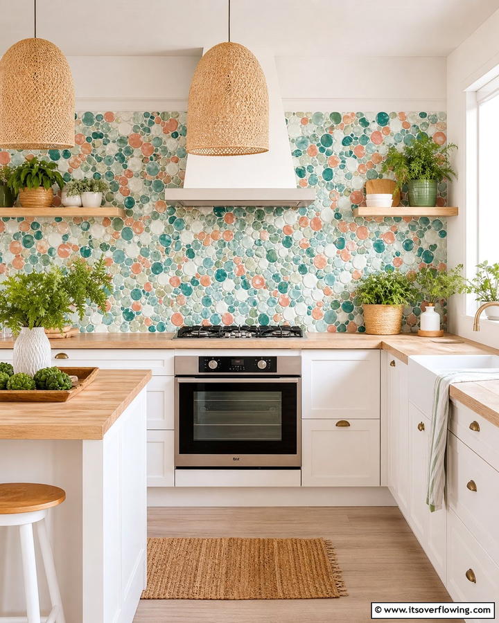 Colorful Pebble Tiles - 30 Kitchen Splashback Ideas for Chic and Practical Walls