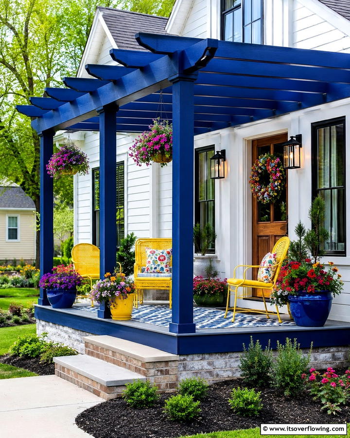Colorful Pergolas with Painted Frames - 25 Front Porch Pergola Ideas for a Charming Entrance