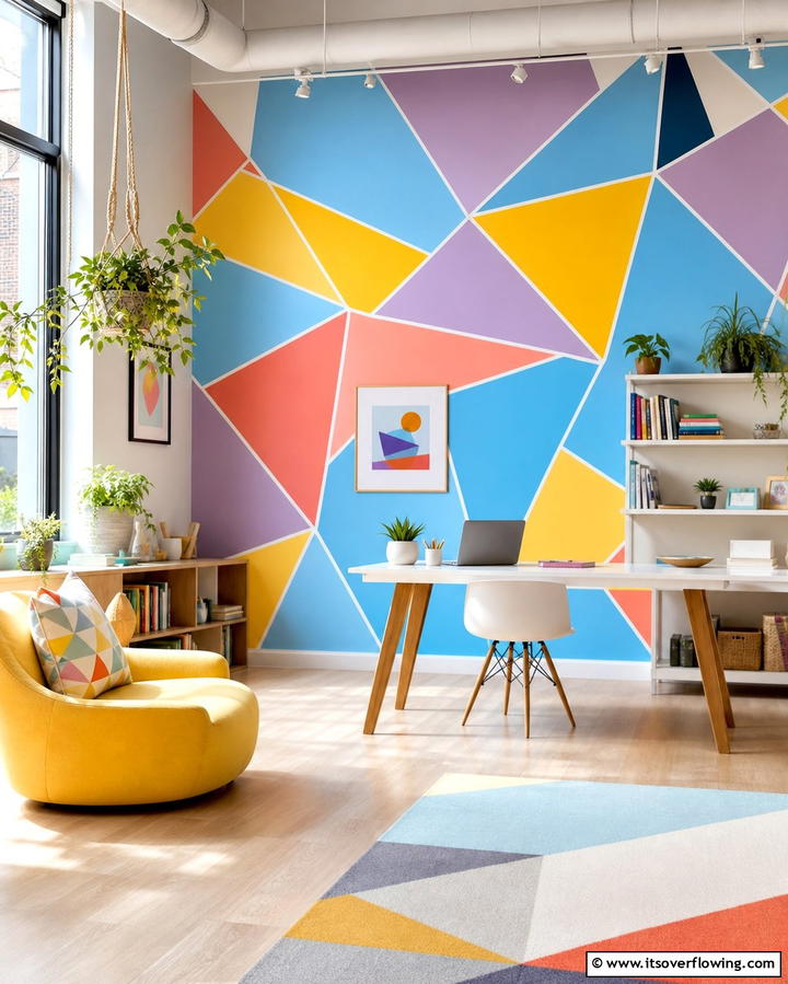 Colorful Polygon Mural - 25 Geometric Accent Wall Ideas for Modern Interiors