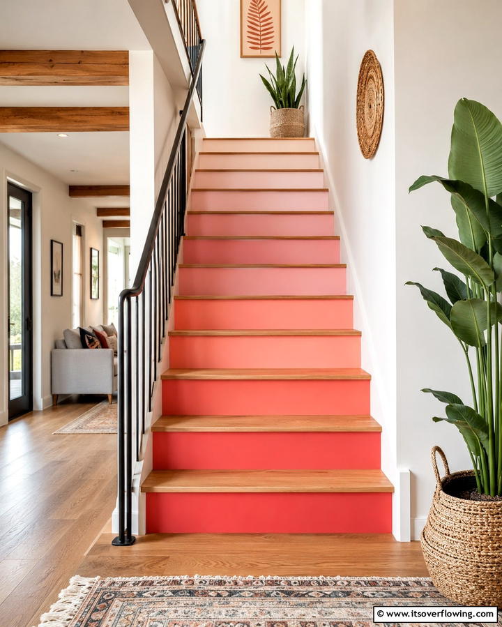 Colorful Staircase Risers - 30 Vibrant Colorful Room Decor Ideas for Bold & Cheerful Spaces