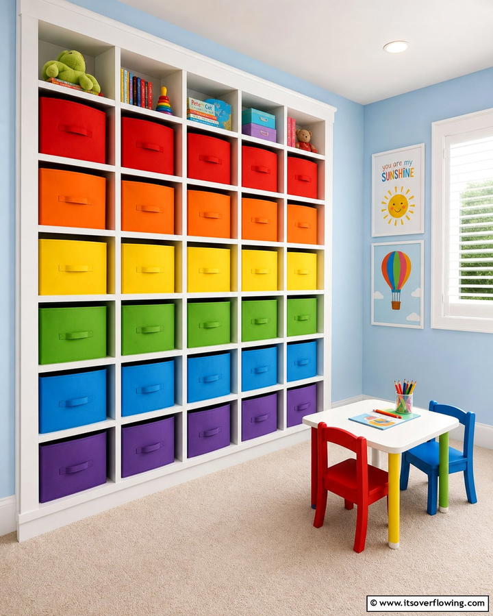 Colorful Storage Solutions - 25 Rainbow Nursery Ideas for a Colorful Baby Room