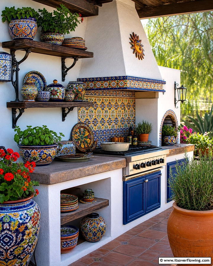 Colorful Talavera Pottery Decor - 20 Mexican Outdoor Kitchen Ideas for Vibrant Spaces