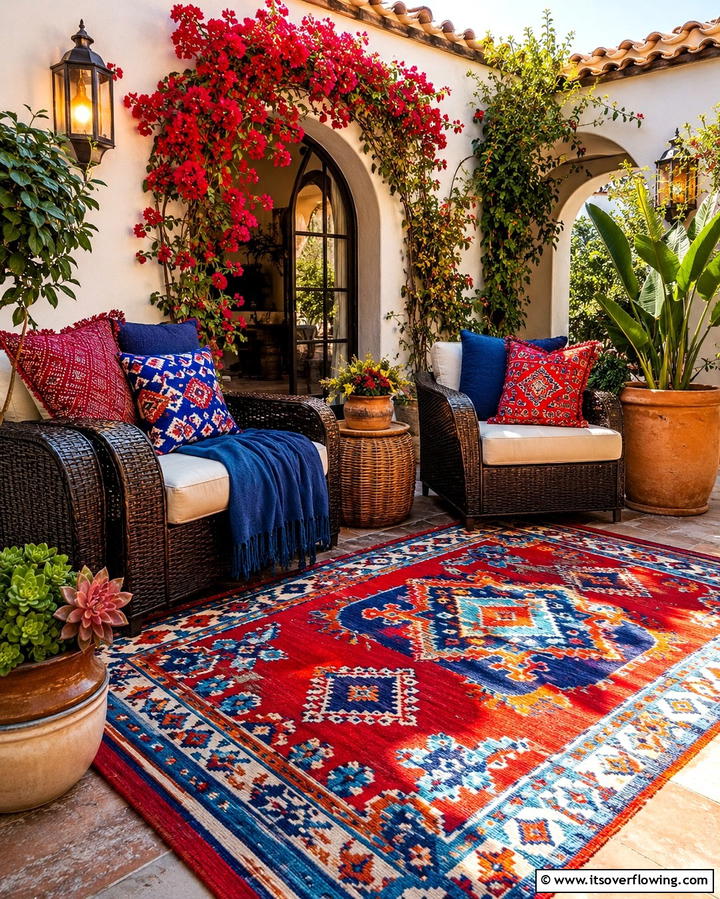Colorful Textiles - 25 Spanish Style Patio Ideas for Outdoor Living