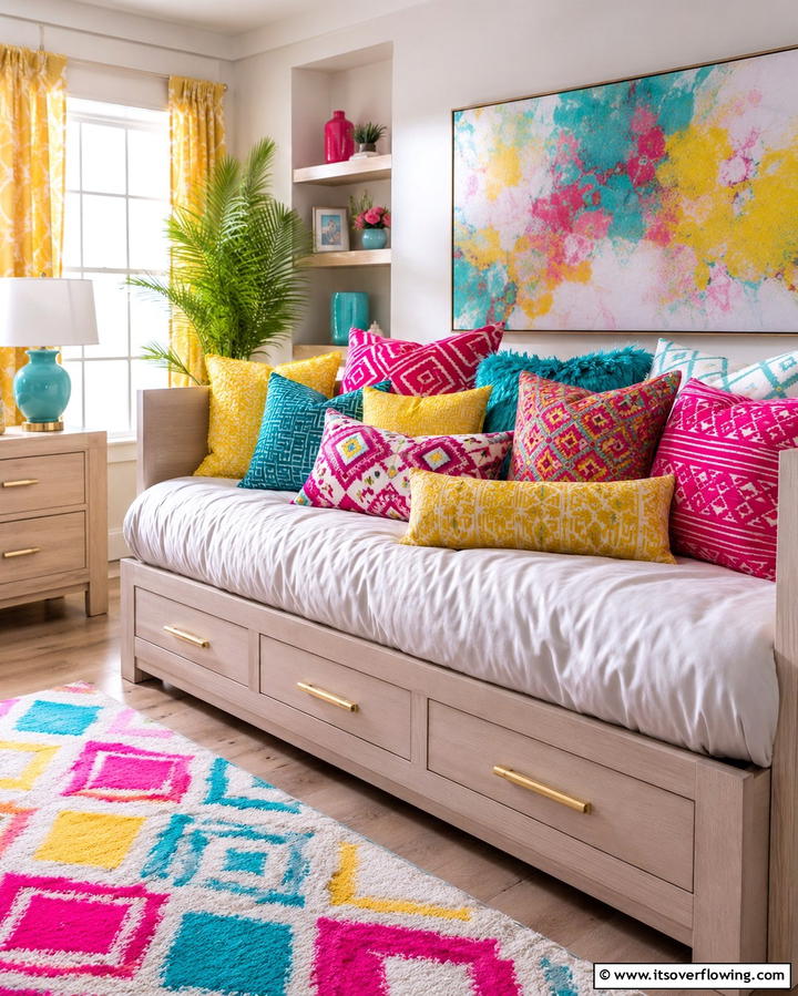 Colorful Throw Pillows - 30 90s Bedroom Decor Ideas for Retro Rewind Style