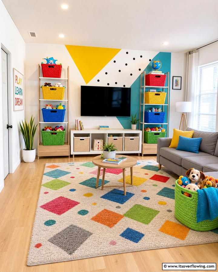 Colorful Toy Baskets - 21 Living Room Toy Storage Ideas for Organized Spaces