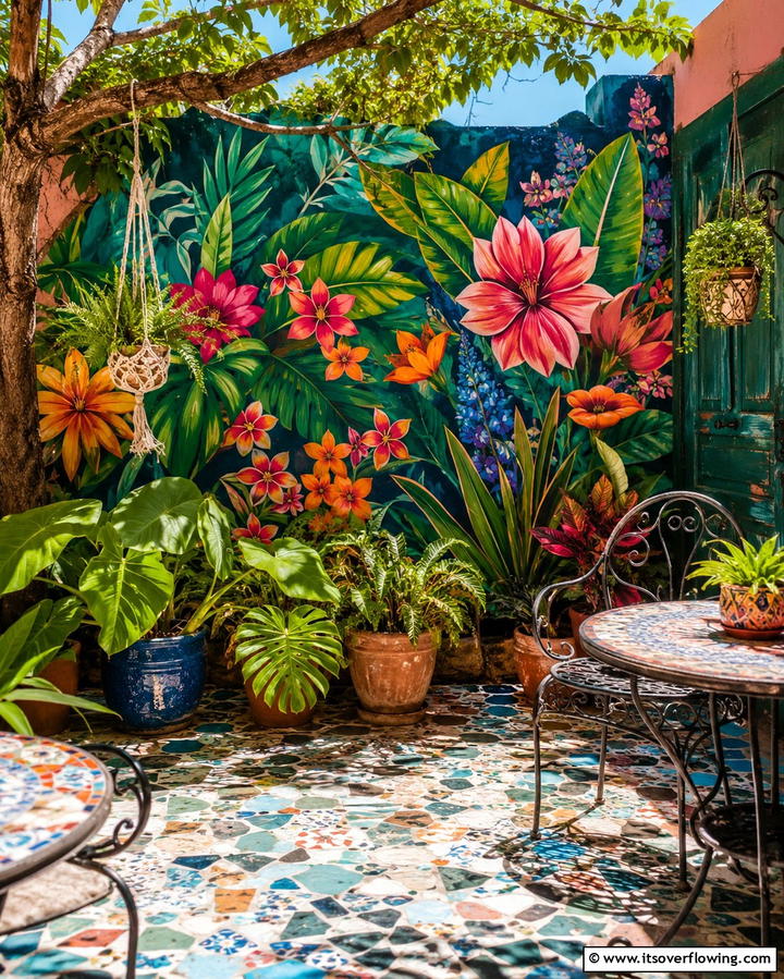 Colorful Wall Art - 20 Small Walled Garden Ideas for Cozy Outdoor Spaces