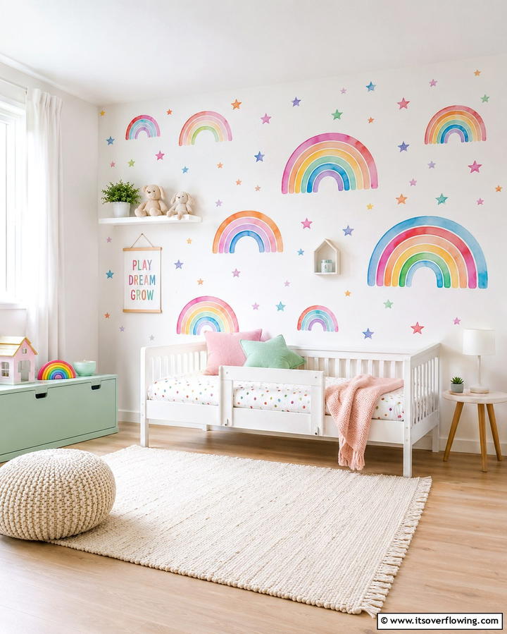 Colorful Wall Decals - 25 Rainbow Bedroom Ideas to Brighten Up Your Space