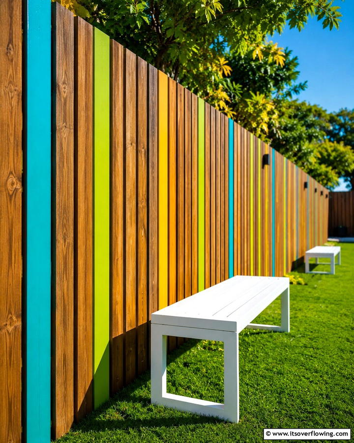 Colorful Wooden Slats - 25 Fence Art Ideas to Add Personality to Your Yard