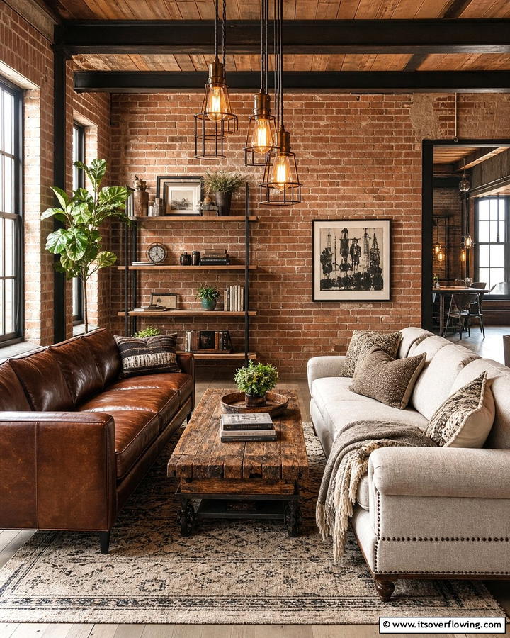 Combine Industrial and Rustic Styles - 20 Mismatched Sofas in Living Room Ideas for Eclectic Style