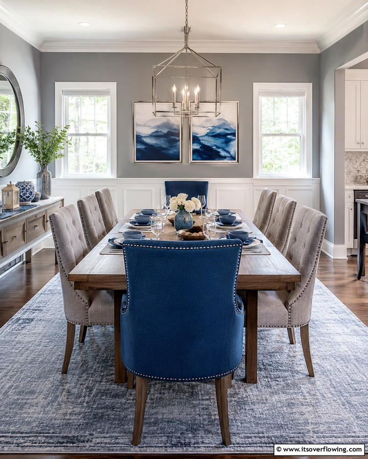 Combining Gray and Blue Accents - 30 Gray Dining Room Design Ideas for Modern Entertaining