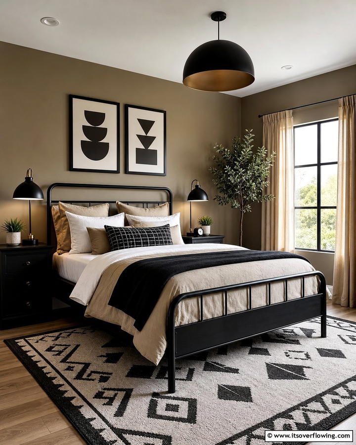 Combining Khaki and Black Accents - 20 Khaki Bedroom Ideas for a Neutral and Relaxing Space