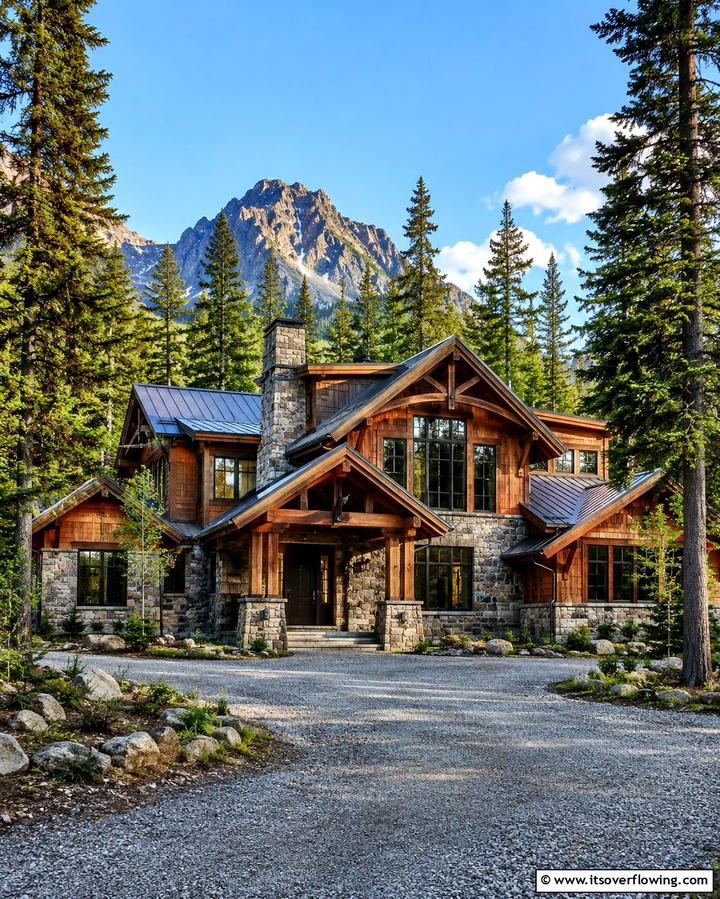 Combining Wood and Stone for a Natural Look - 25 Stone Exterior Home Ideas for a Timeless Look
