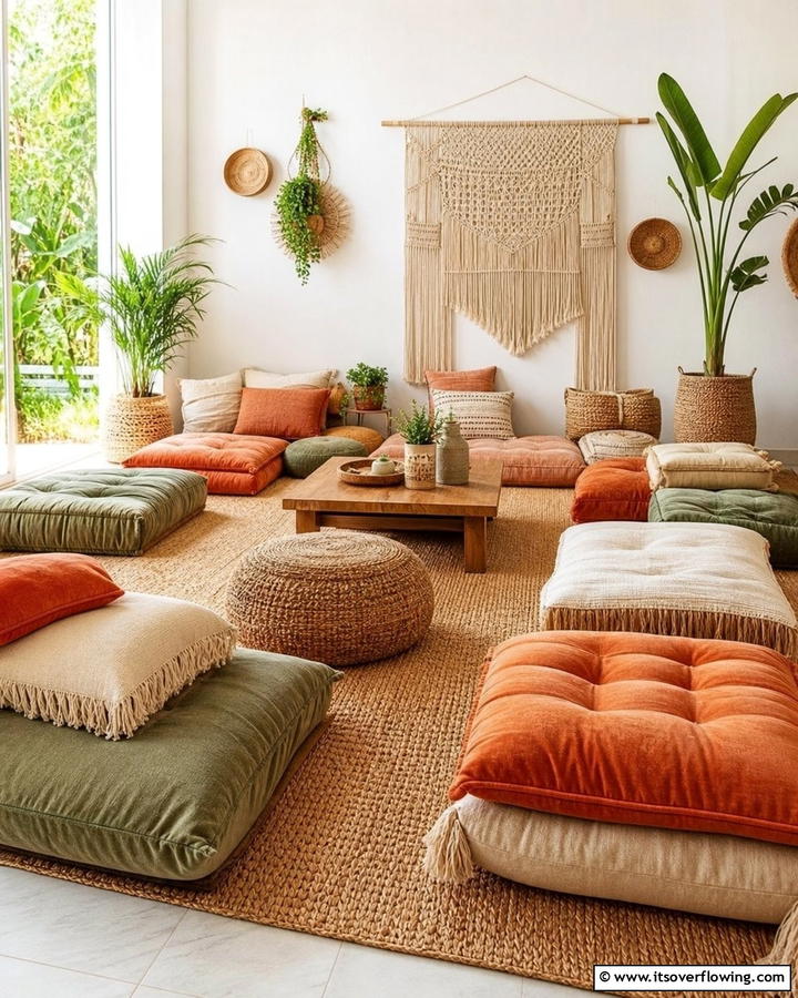 Comfortable Floor Cushions - 21 Cozy Living Room Ideas for Warm & Inviting Spaces