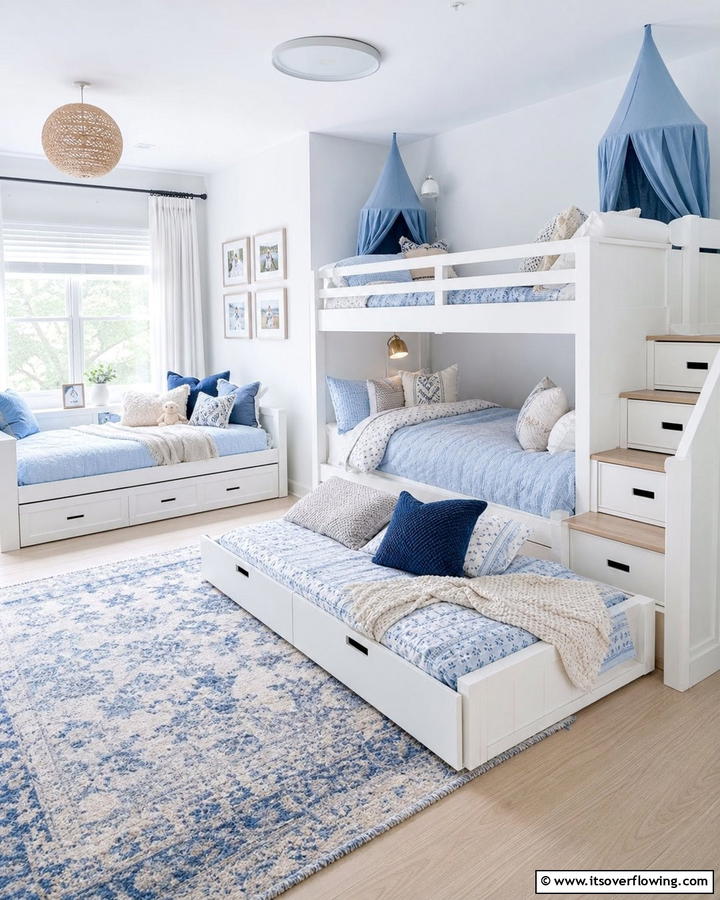 Comfortable Multi Bedding Arrangements - 21 Shared Kids Room Design Ideas for Siblings