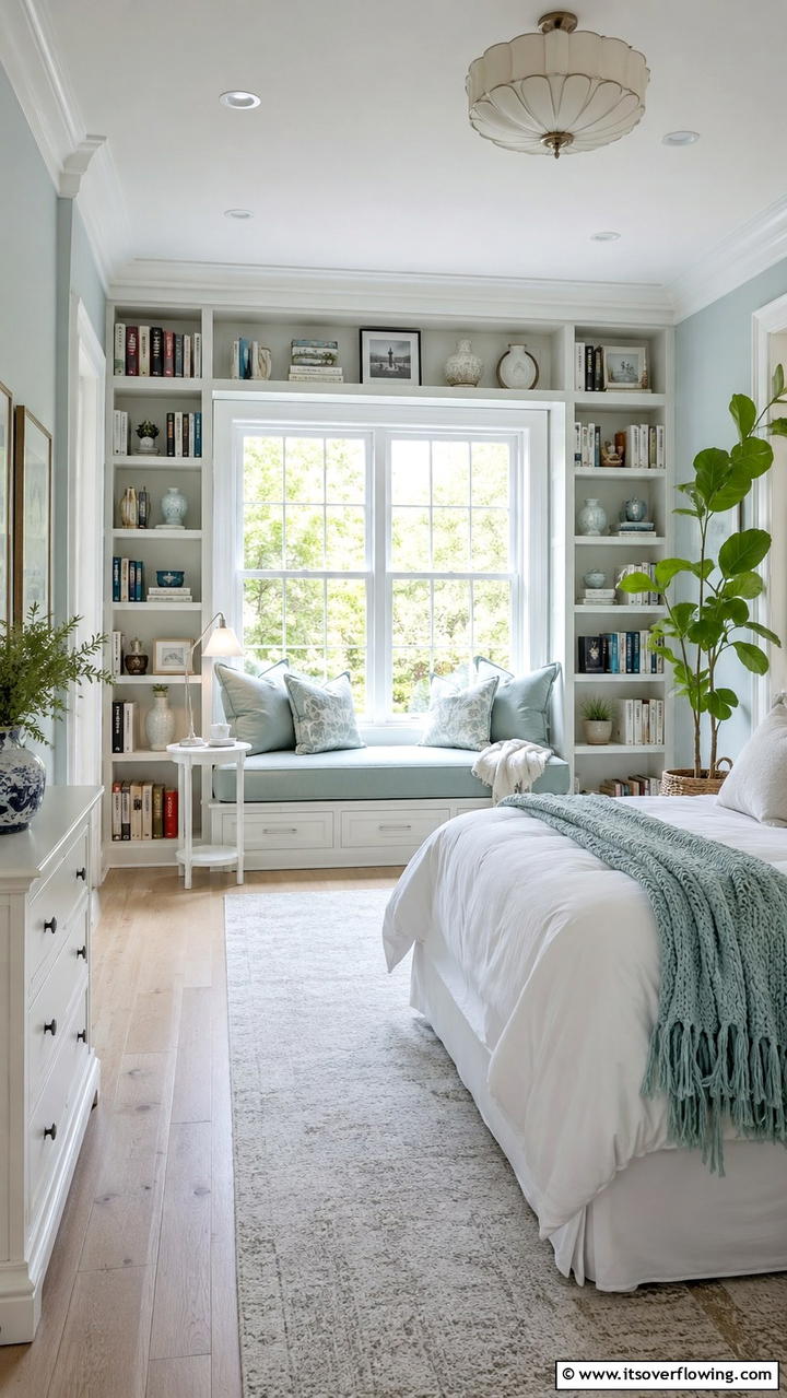 Comfortable Reading Nook - 30 Duck Egg Blue Bedroom Ideas for Serene Spaces