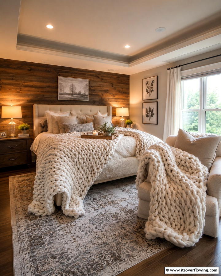 Comfy Knit Throws - 30 Cozy Fall Bedroom Decor Tips for Autumnal Warmth & Style