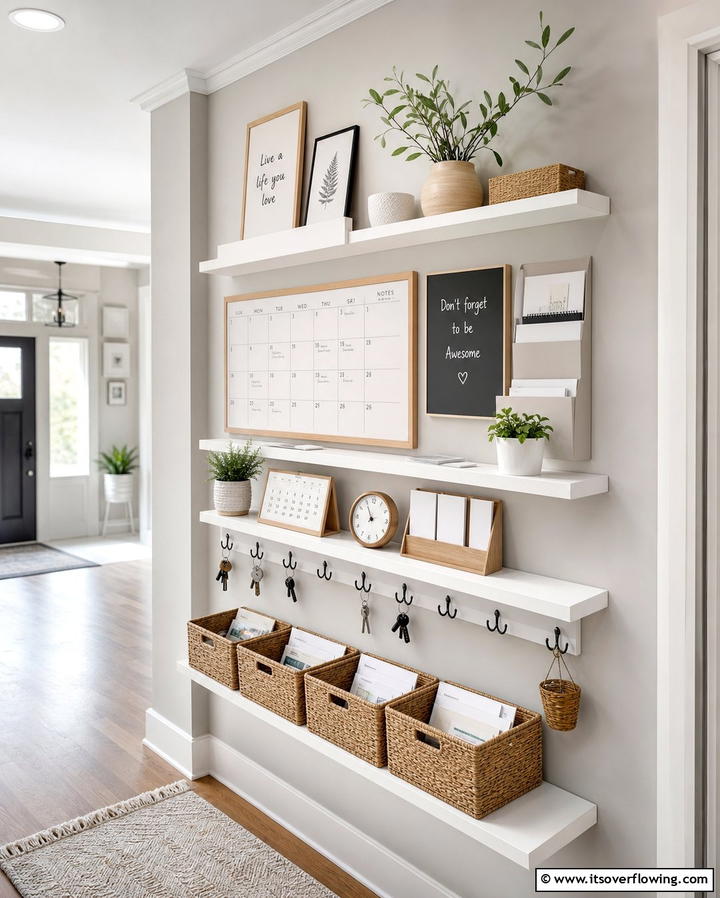 Command Center with Floating Shelves - 25 Command Center Ideas to Organize Your Home and Life