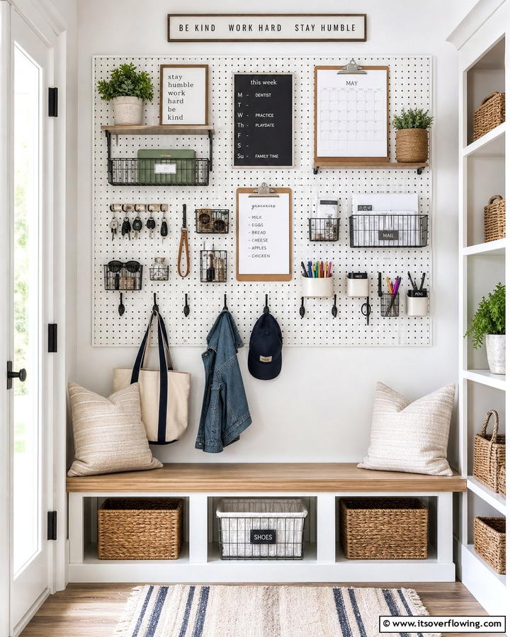 Command Center with Pegboard - 25 Command Center Ideas to Organize Your Home and Life