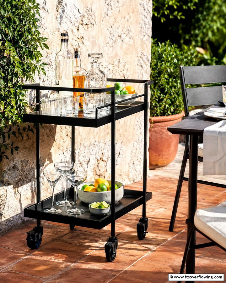 Compact Bar Cart - 25 Townhouse Patio Ideas for Small Outdoor Spaces