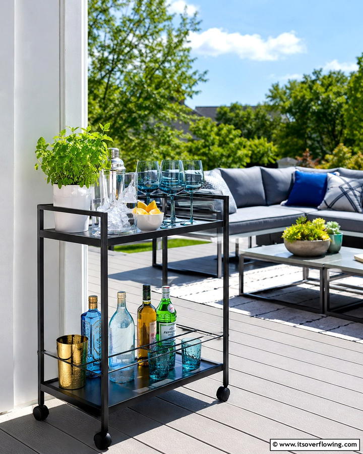 Compact Bar Cart - 25 Small Backyard Patio Ideas for a Relaxing Outdoor Oasis