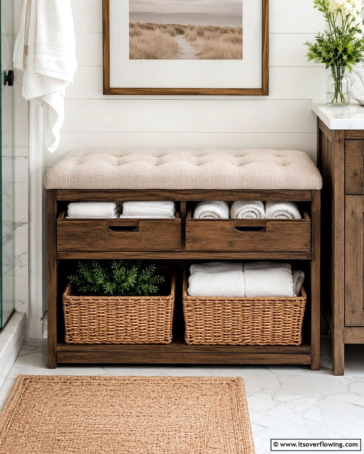 Compact Bathroom Storage Bench - 30 Functional Bathroom Furniture Ideas to Maximize Space