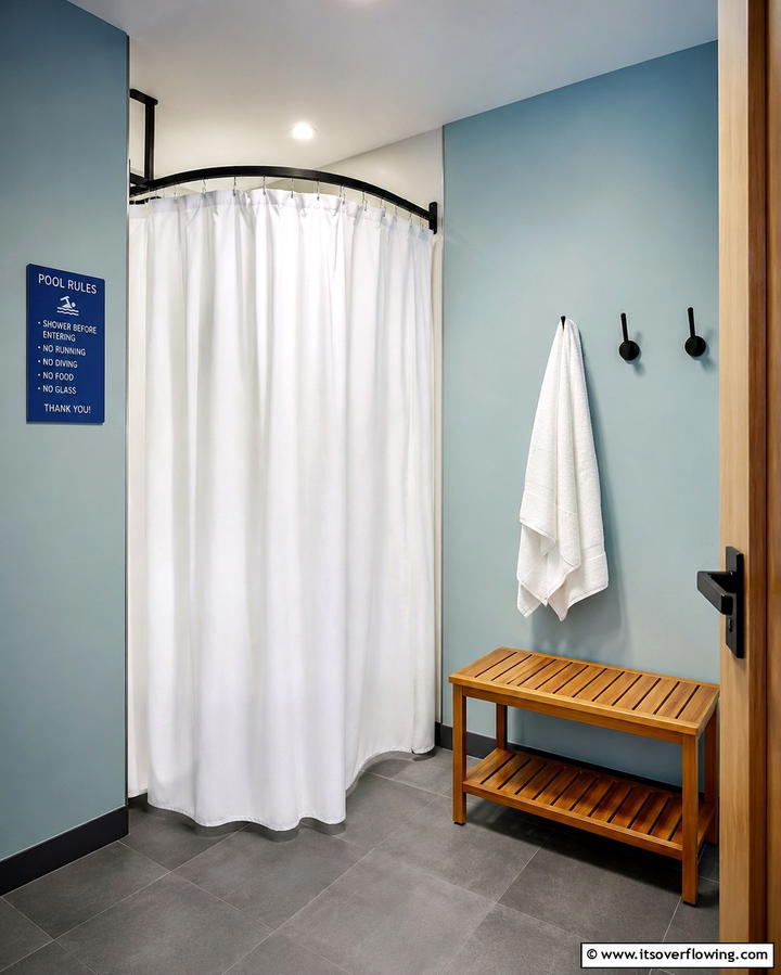 Compact Changing Area - 25 Pool Bathroom Ideas for a Refreshing Swim Experience